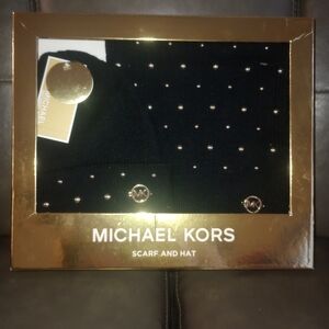 MICHAEL Michael Kors Black Scarf and Hat Set with Gold Studs- NWT